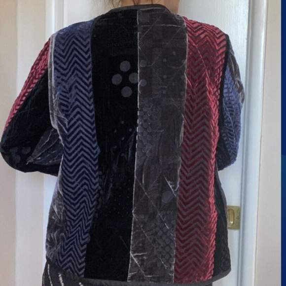 KOOS of Course! (Size M) Multicolored Patchwork Pattern Velvet Textured Jacket - Picture 12 of 12